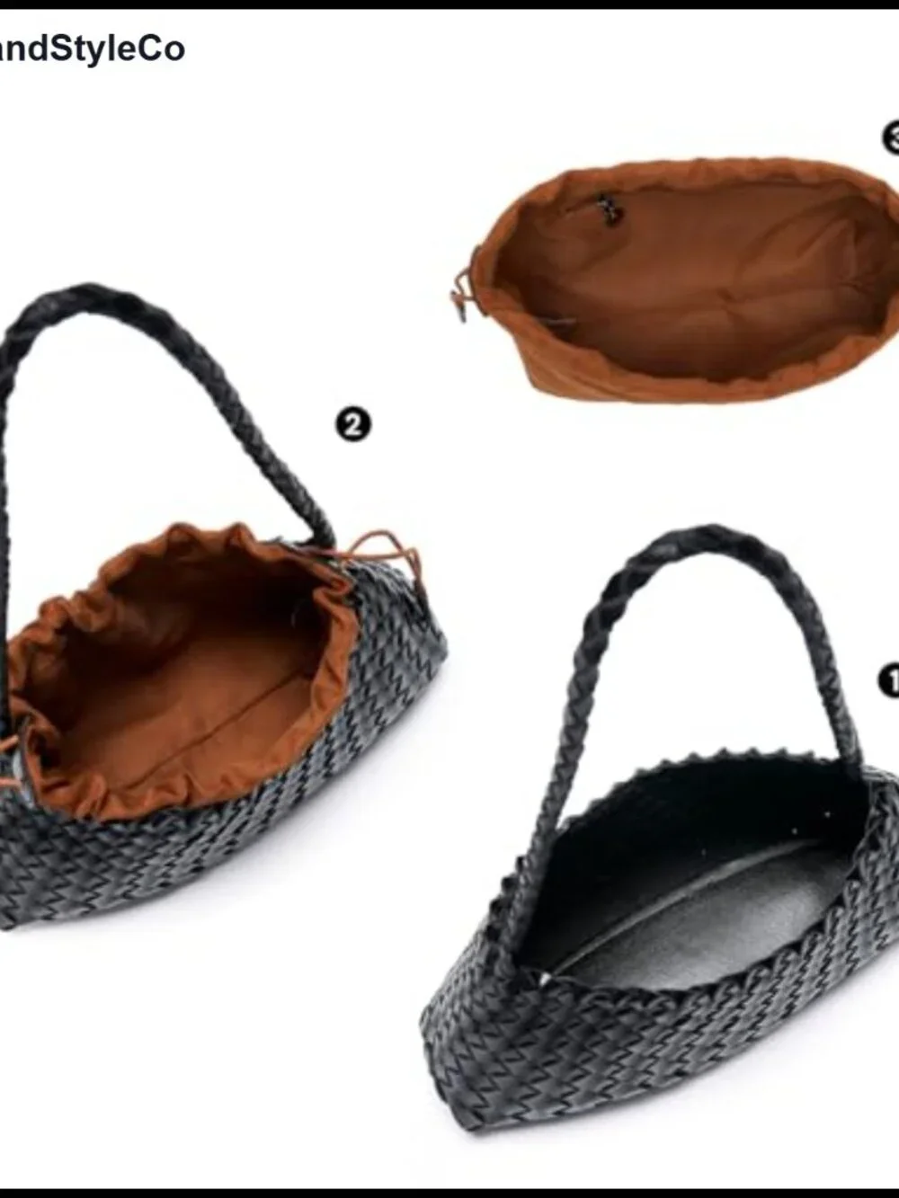 Vegan Leather Woven Hobo Shoulder Bag with Drawstring Pouch